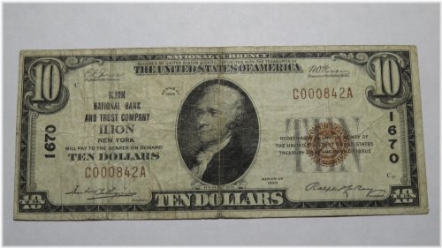 Ilion New York $10 1929 National Currency Bank Note