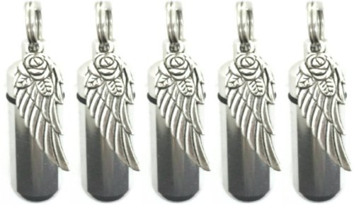 Angel Wing Memorial Keychain Set with Rose Detail and Velvet Pouches