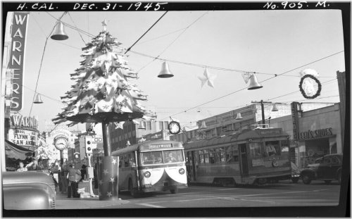 Hollywood Boulevard 1945 Original Vintage Photo Negative of Street Cars and Buses