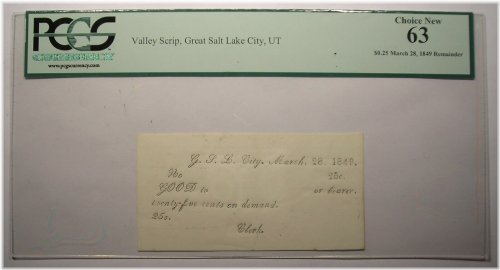 Salt Lake Valley Pioneer Scrip