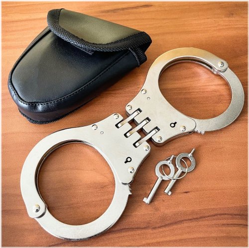 SteelGuard Double Lock Handcuffs - Silver with Protective Case