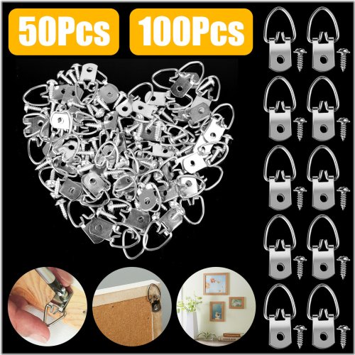 Picture Perfect Hanging Kit: 100 Metal D Ring Wall Hangers with Screws