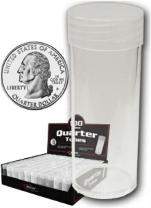 Clear Quarter Coin Tubes with Screw-On Caps (Pack of 10)