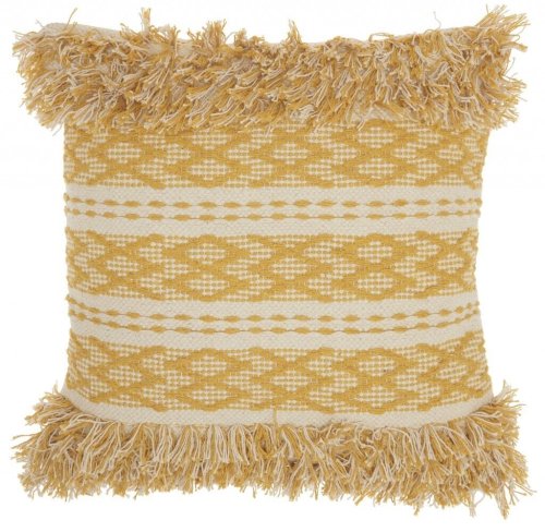 Bohemian Textured Mustard & Ivory Throw Pillow