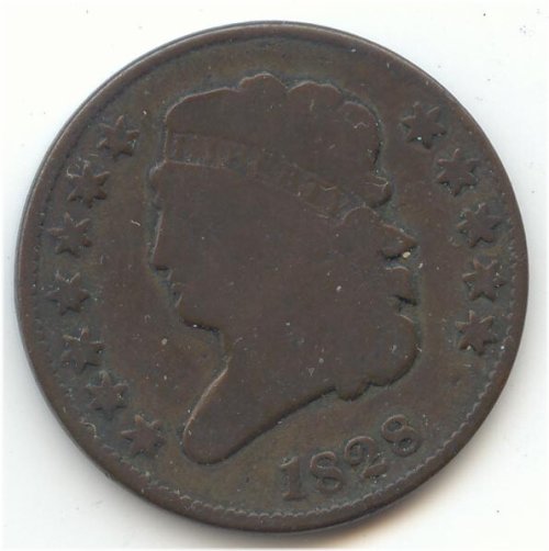 Antique Copper Coin - 1828 Classic Head Half Cent