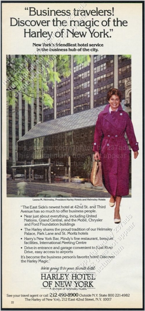 Vintage New York Hotel Ad featuring Leona Helmsley