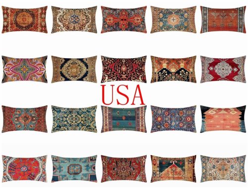 Kilim Tapestry Lumbar Pillow Case - Digital Print, 2-Sided Design, 12x20" Size