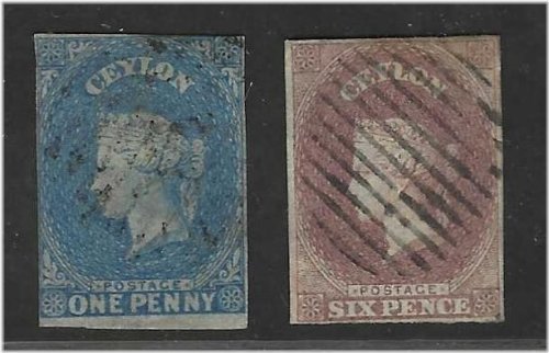 Star Watermark Imperf Ceylon Stamps 1857