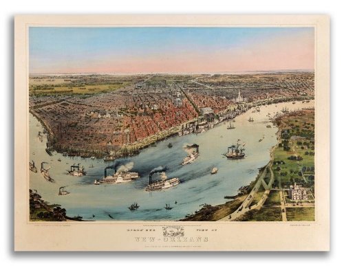 New Orleans 1851 Panoramic Map - Vintage Print