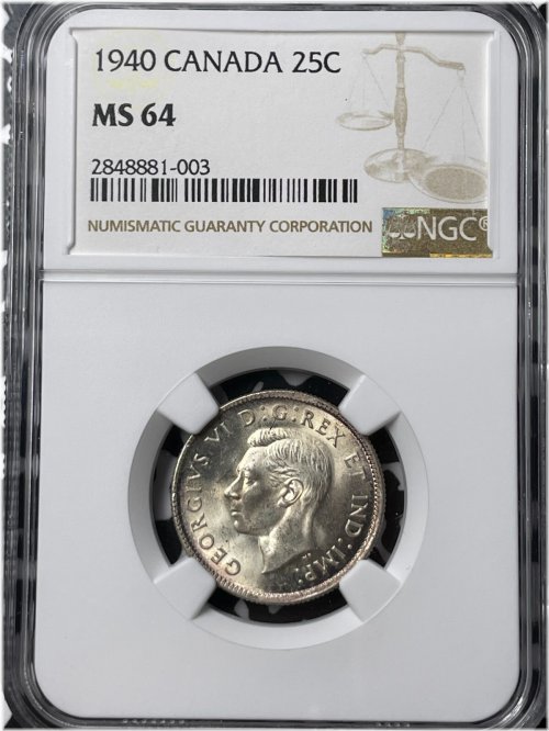 1940 Canada 25 Cents NGC MS64 Lot#G6434 Silver