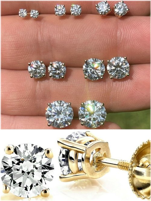 Golden Moissanite Stud Earrings