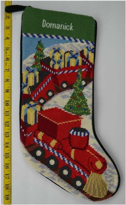 Vintage Toy Train Needlepoint Stocking - Monogrammed Domanick
