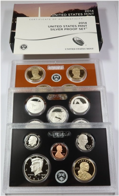 2014 S Silver Proof Coin Set with Box & COA #45975W
