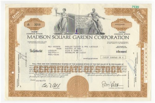 Madison Square Garden Investment Certificate