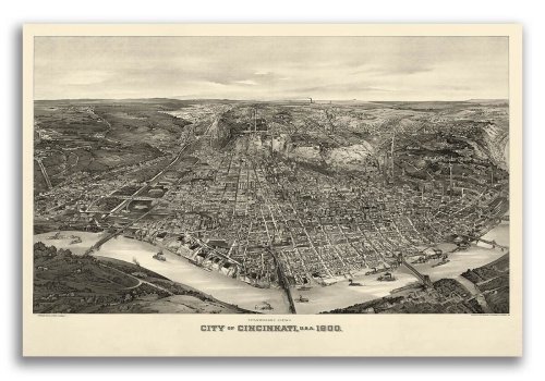 Cincinnati's Historic Cityscape: A Vintage Bird's Eye View Map