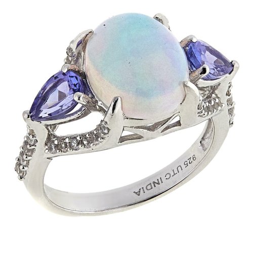 Opal Tanzanite Zircon Oval Ring - Size 6