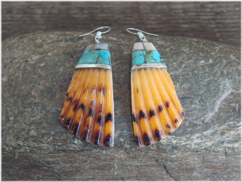 Turquoise Inlay Shell Dangle Earrings