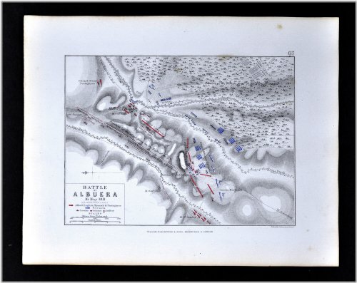 Alison's Historical Military Map of Napoleon Wars: Battle of Albuera 1811, Spain & Badajoz