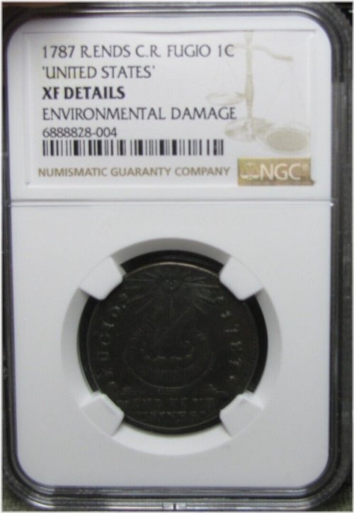 Copper Rays Colonial Coin - 1787 Fugio Cent XF NGC Graded #472B