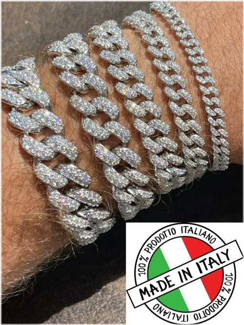 Sterling Silver Miami Cuban Link Bracelet with Iced CZ Charms