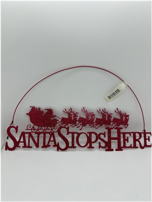 Santa's Glittered Metal Hanging Sign
