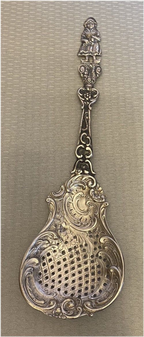 Silver Dutch German Berry Spoon with Girl Figure