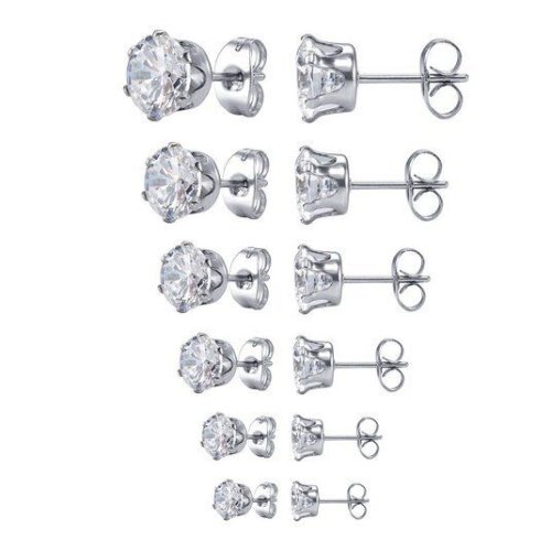 Cubic Steel Stud Earrings Set