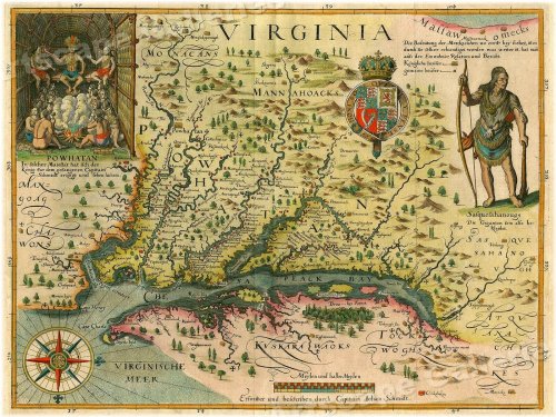 Early Colonial America Map - 1620s Vintage Style - 20x28