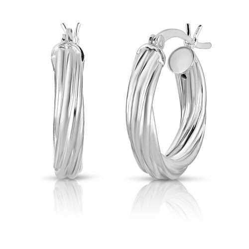 Twisted Hoop Earrings in Sterling Silver and White Gold Plating