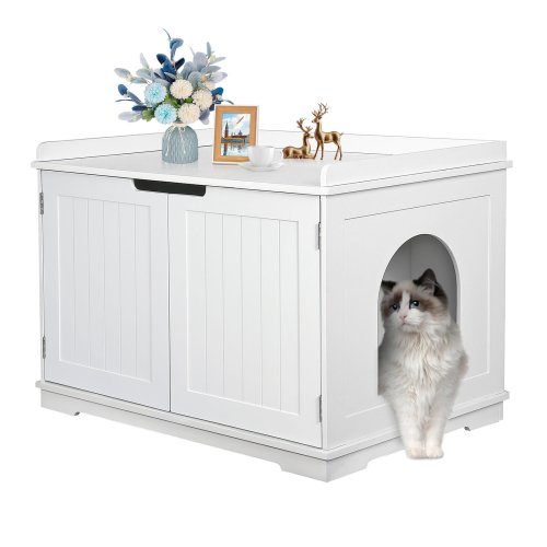 Double Door Wood Cat Litter Enclosure