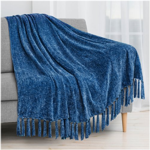 Cozy Chenille Knit Throw with Decorative Fringe