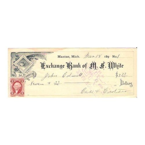 White-Manton Bank Check with Revenue Stamp