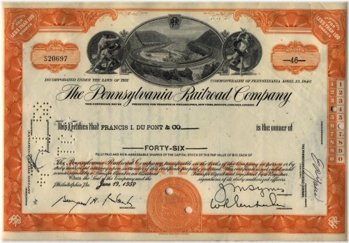 Pennsylvania Railroad Horseshoe Curve Orange Certificate