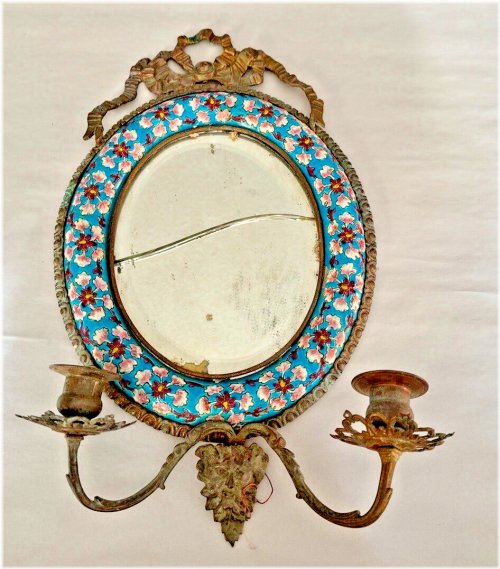 French Champleve Enamel Wall Sconce