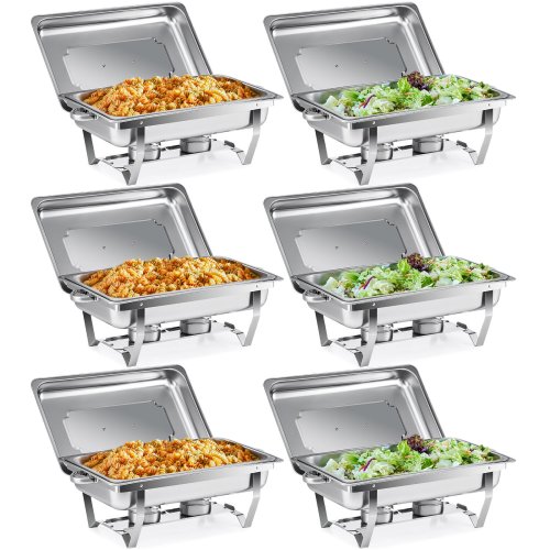 Stainless Buffet Set - 6 Pans with 9.5Qt Capacity for Elegant Food Service