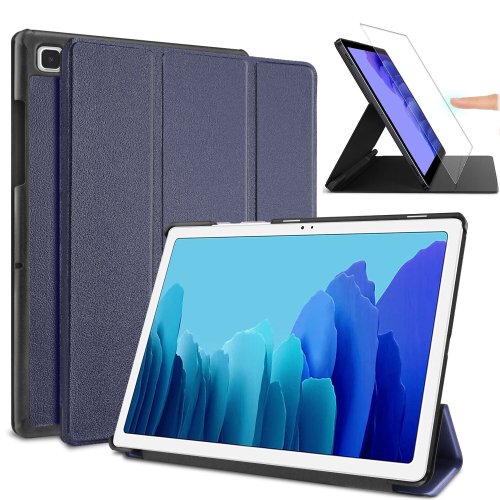 Galaxy Tab A7 Leather Stand Cover with Tempered Glass