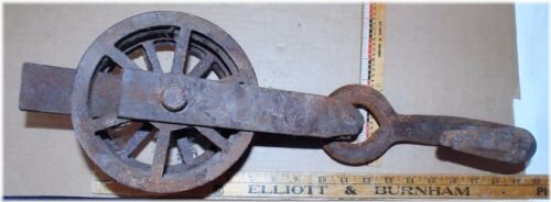 Double Hooked Metal Pulley with Aged Patina