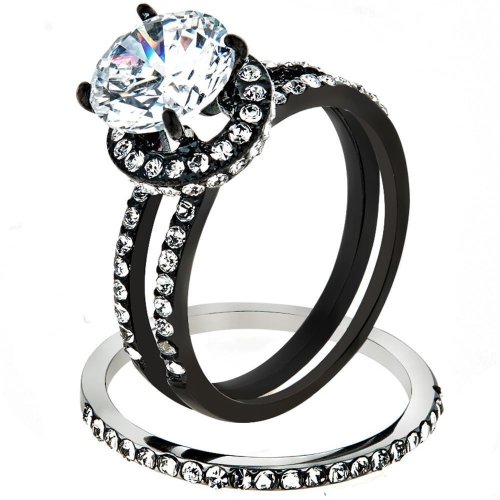 Midnight Sparkle Halo Ring Set