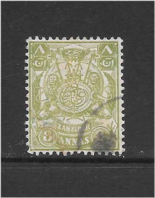 Zanzibar Scott 88 Used Fine - 1904 8a Olive Green - Coat of Arms