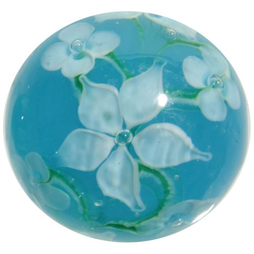 Hibiscus Teal Blue and White Flower Glass Shooter Marble