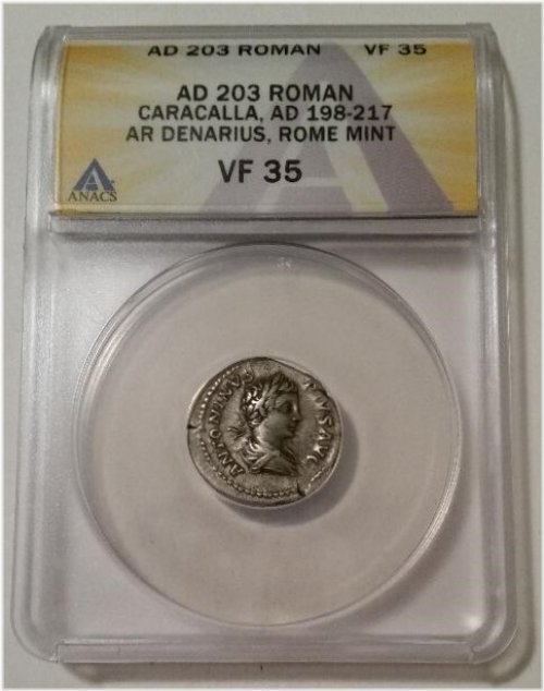 Caracalla Denarius - Rome Mint 203 AD VF35 ANACS