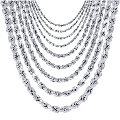 Rope Diamond Cut Chain Necklace in White Gold