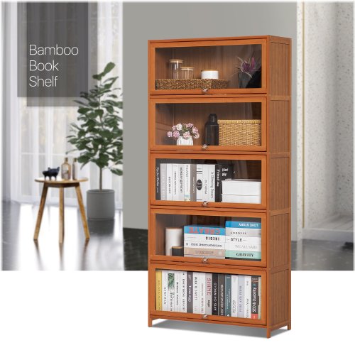 Bamboo Flip-Up Acrylic Doors Storage Cabinet