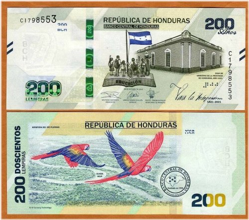 Independence Commemorative 200 Lempiras Paper Money of Honduras (2021)