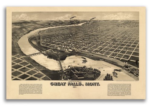 Great Falls Montana Panoramic Map - 1891 Vintage Print