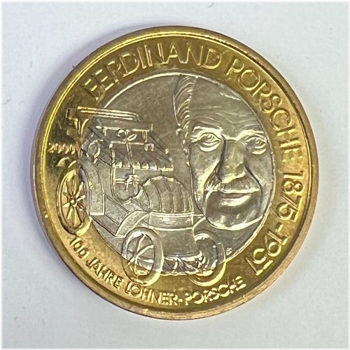 Commemorative Ferdinand Porsche and Lohner Car Coin from Austria