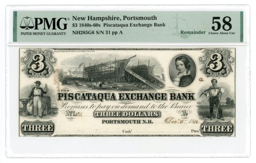 The Piscataqua Exchange Bank $3 Note