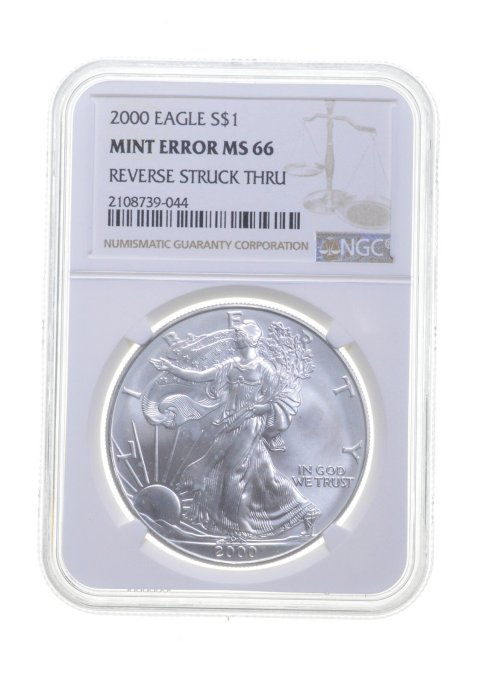 Silver Eagle Mint Error - Rev Struck Thru - NGC Graded