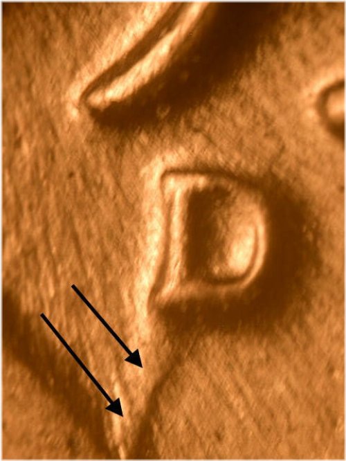 1958-D Lincoln Cent Long Die Gouge Error