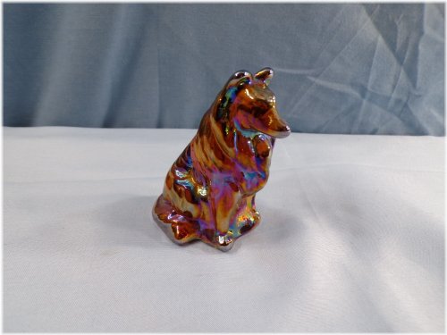 Amber Carnival Glass Collie Dog Figurine